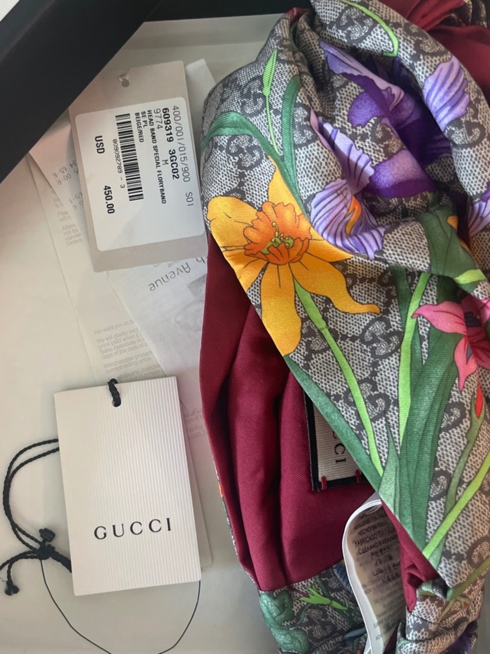 Gucci Multicolor Floral Twist Headband with Red Lining